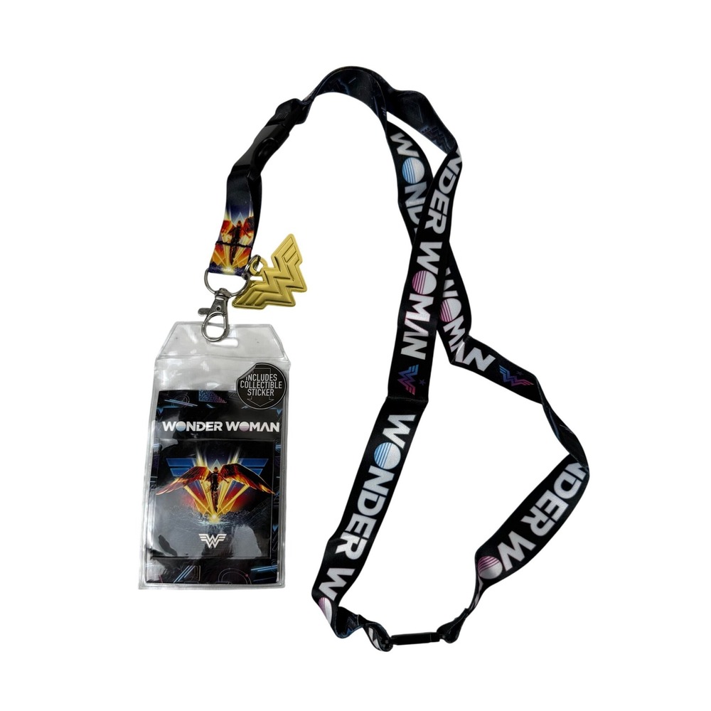 Bioworld Wonder Woman 1984 Unisex OS Lanyard Black Retro WW84 ID Holder Charm‎